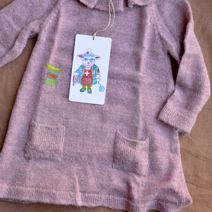 Ruffle Necked Dress - 100% Alpaca - Rose (18m-3y) *PRE-LOVED/MENDED