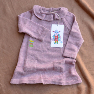 Ruffle Necked Dress - 100% Alpaca - Rose (18m-3y) *PRE-LOVED/MENDED