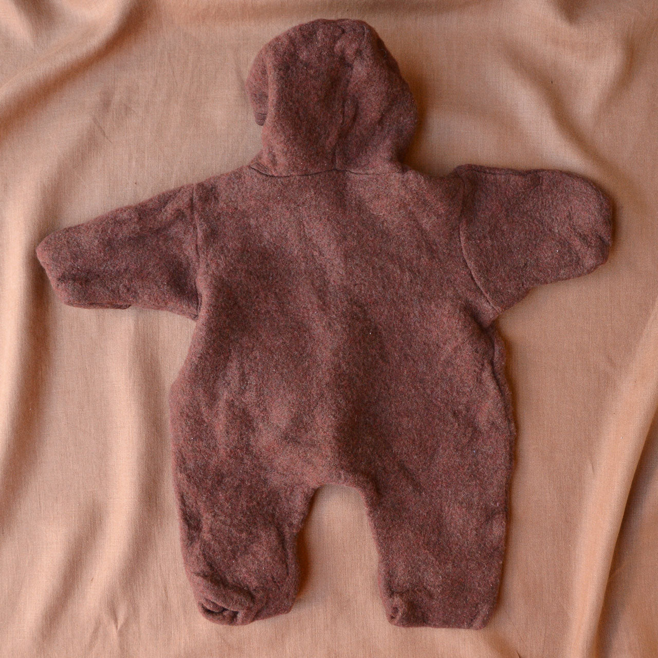 Hooded Baby Overall - Organic Wool Fleece - Cinnamon (prem-2m) - PRE-LOVED