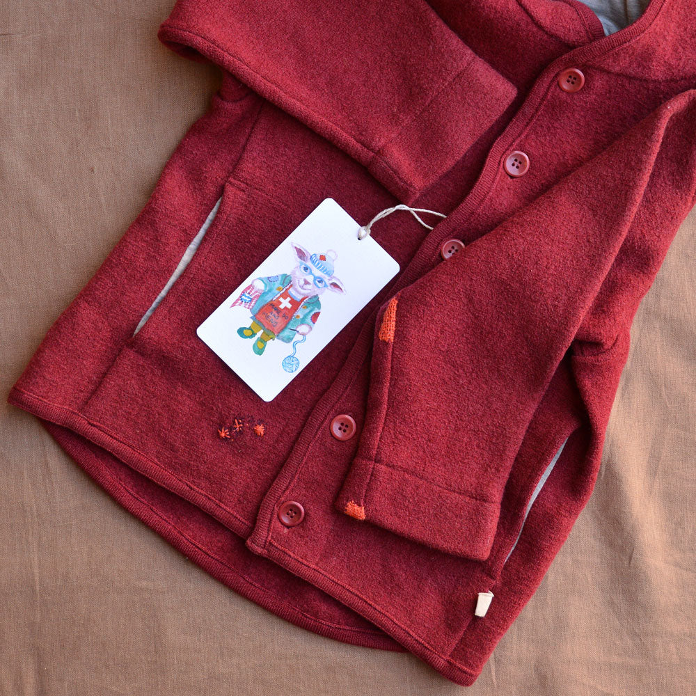Boiled Wool Jacket - Bordeaux Red (4-5y) *PRE-LOVED/MENDED