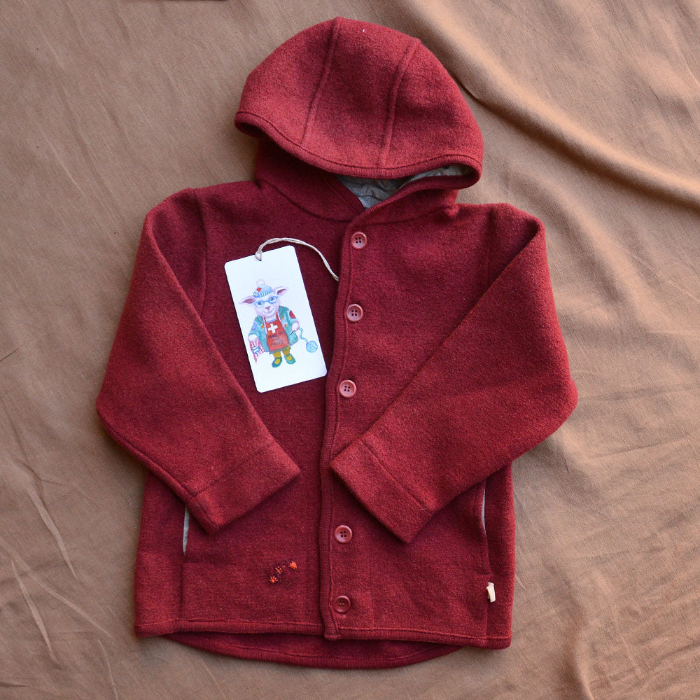 Boiled Wool Jacket - Bordeaux Red (4-5y) *PRE-LOVED/MENDED
