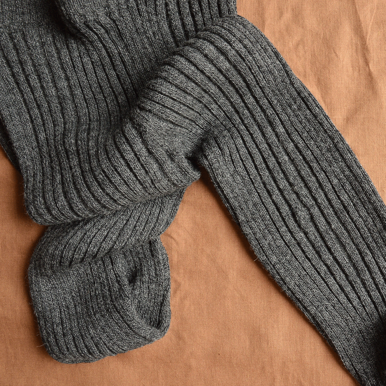 Women's High Waisted Knitted Rib Leggings - 100% Baby Alpaca - Salt & Pepper (S-M) *SECONDS/MENDED