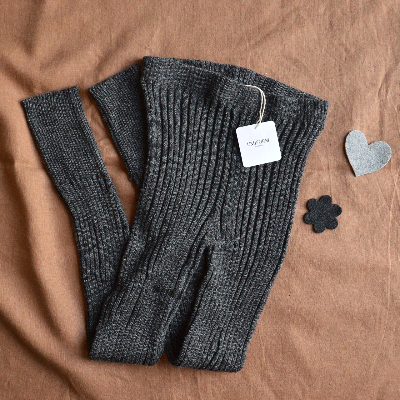 Women's High Waisted Knitted Rib Leggings - 100% Baby Alpaca - Salt & Pepper (S-M) *SECONDS/MENDED