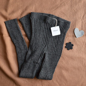 Women's High Waisted Knitted Rib Leggings - 100% Baby Alpaca - Salt & Pepper (S-M) *SECONDS/MENDED