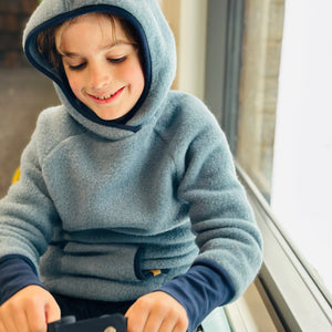 Child's Hoody - 100% Organic Wool Fleece - Storm Blue (1-2y) *Last One!