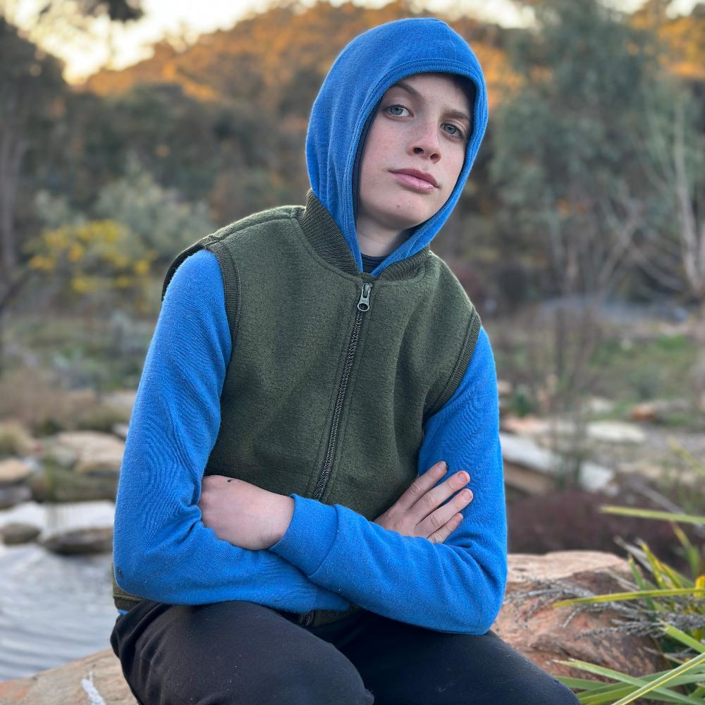 Kids Hoody in Organic Merino Wool/Silk (5-8y) *Last ones