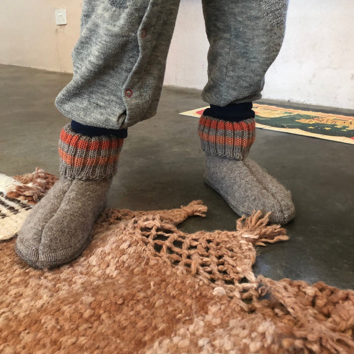 Boiled Wool Slipper Boots - Paul - Taupe (Kids 21-35)