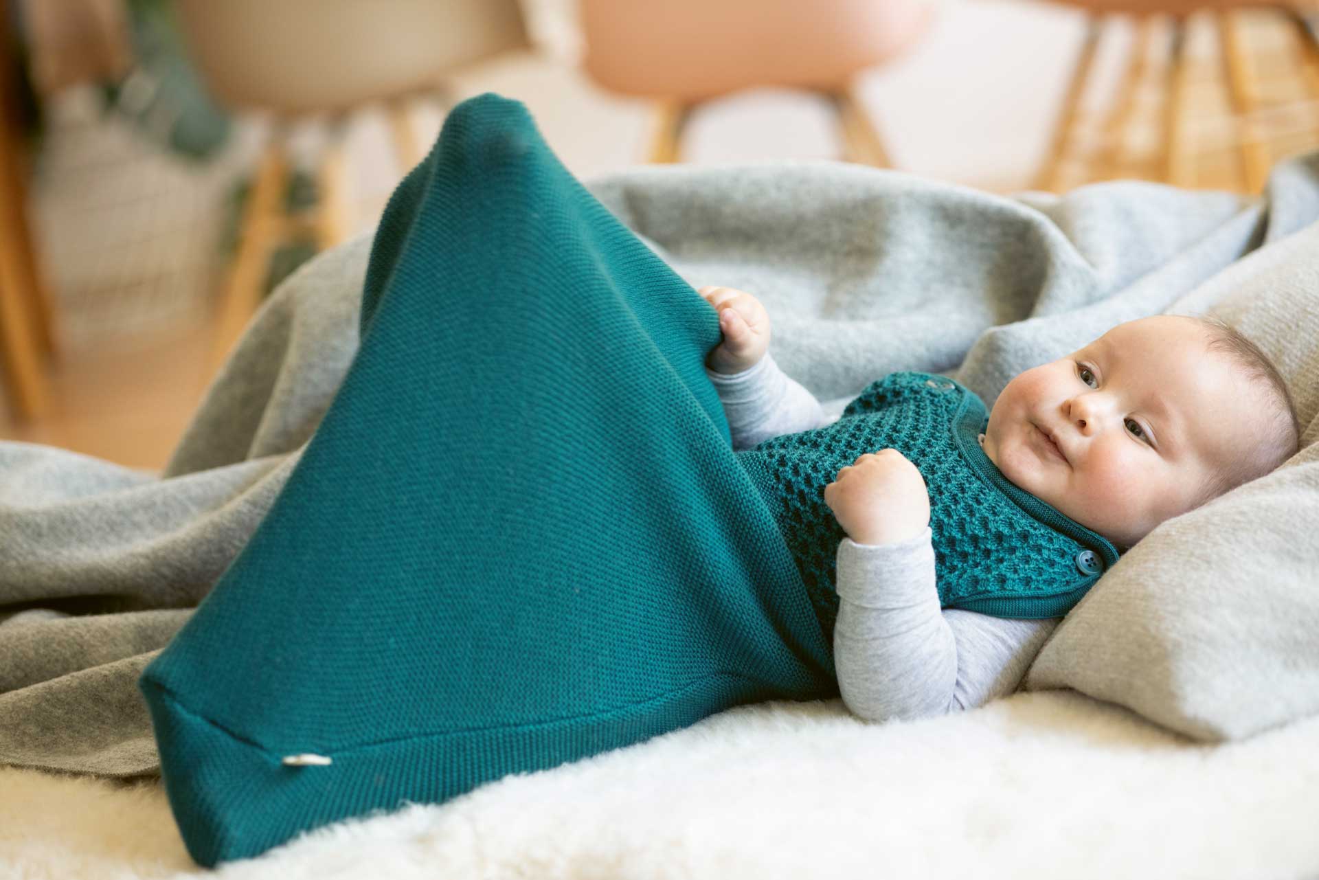 Knitted Sleeping Bag in Organic Merino Wool - Grey (6-18m+) *Last One!