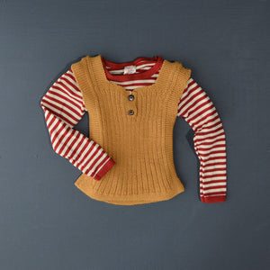 Child's Long Sleeve Top 100% Merino in Blue or Red Stripe (1-12yrs)