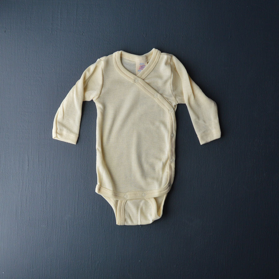 Baby Bodysuit - Organic Wool/Silk - Kimono style (0-12m)