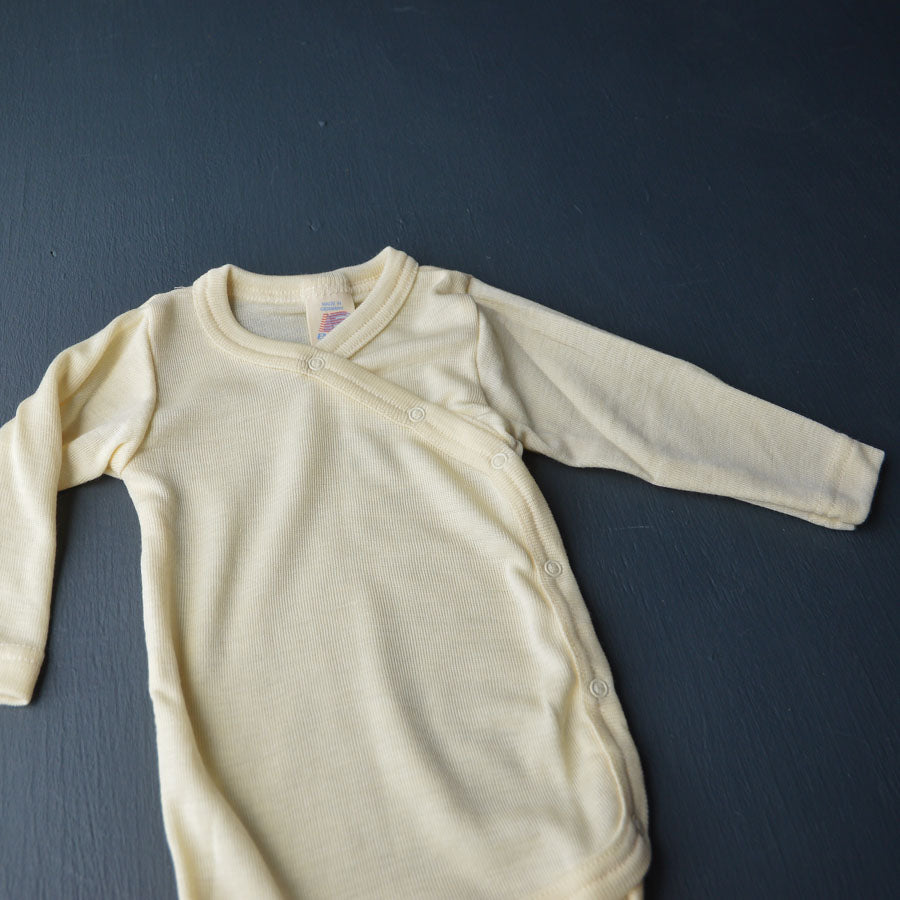 Baby Bodysuit - Organic Wool/Silk - Kimono style (0-12m)