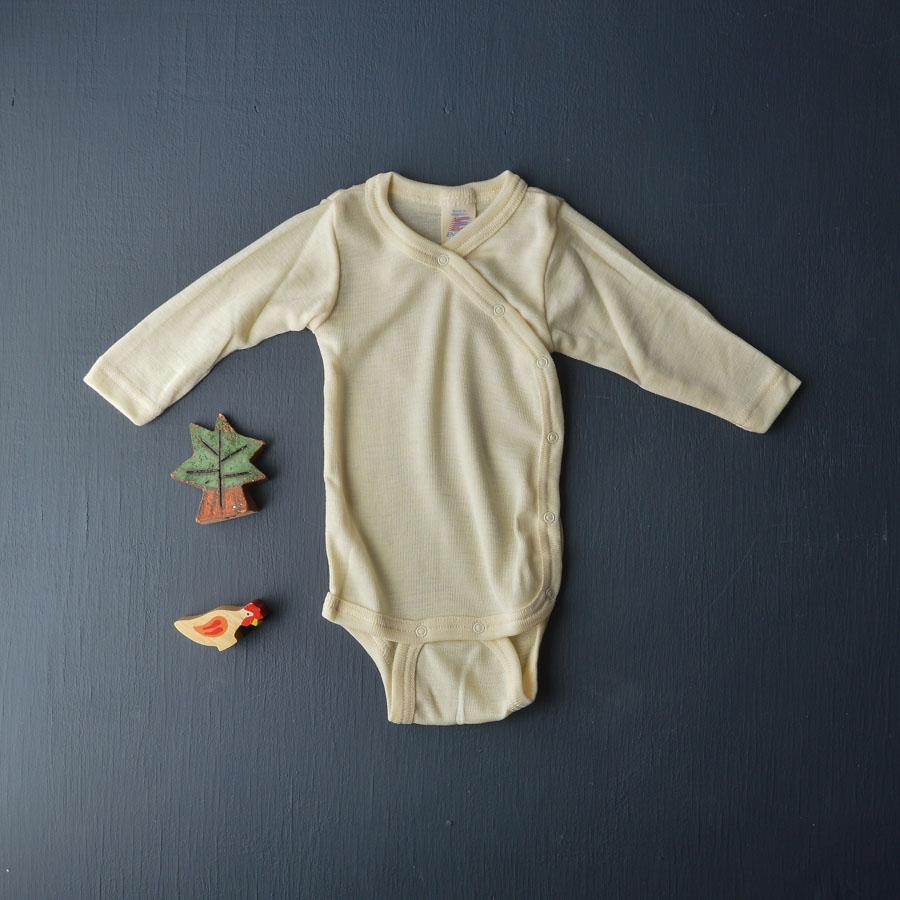 Baby Bodysuit - Organic Wool/Silk - Kimono style (0-12m)