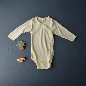 Engel, Baby Bodysuit in Wool/Silk - Kimono style Natural - Wollykins, Australia