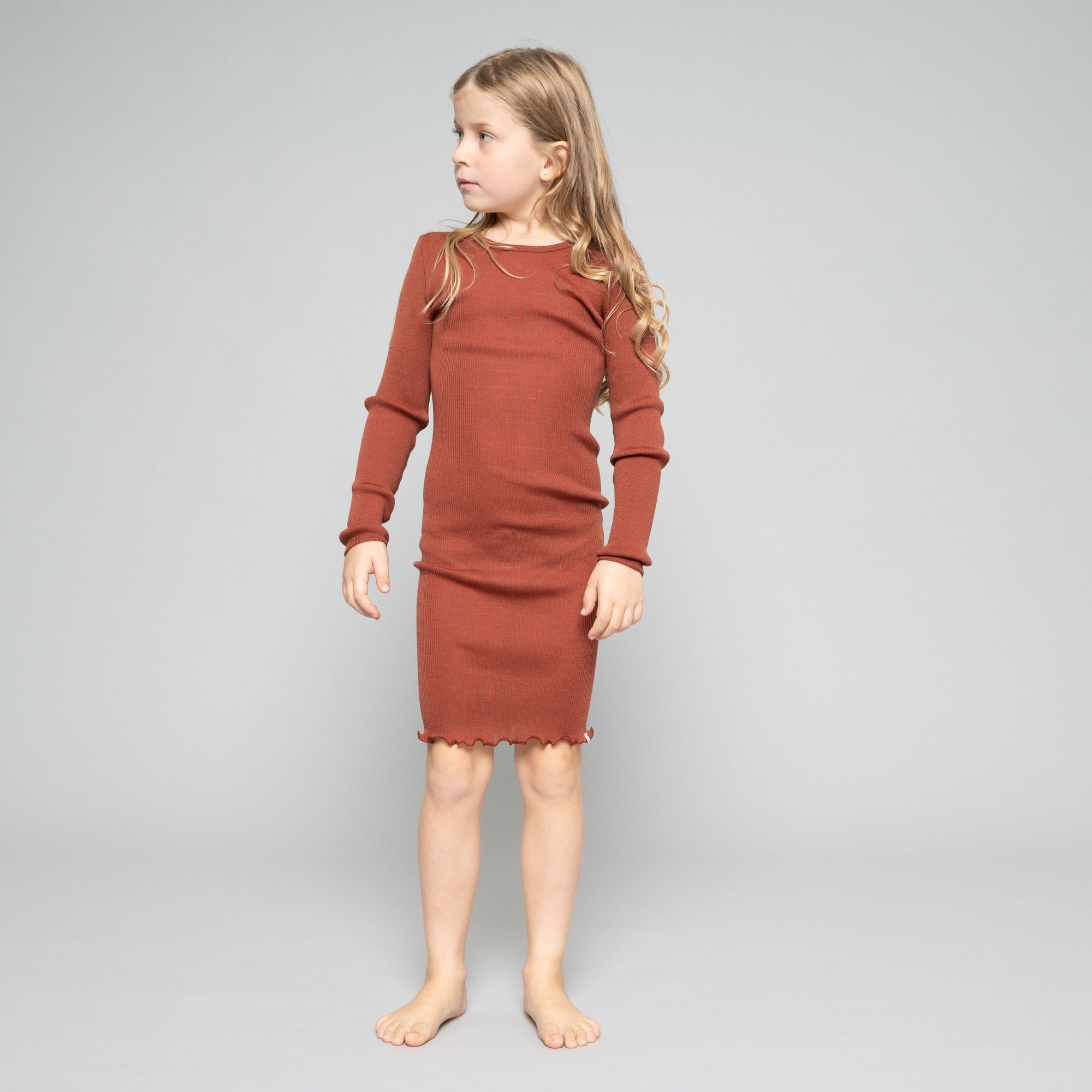Child's Merino Rib Dress - Rhubarb (5-6y) *Last One!