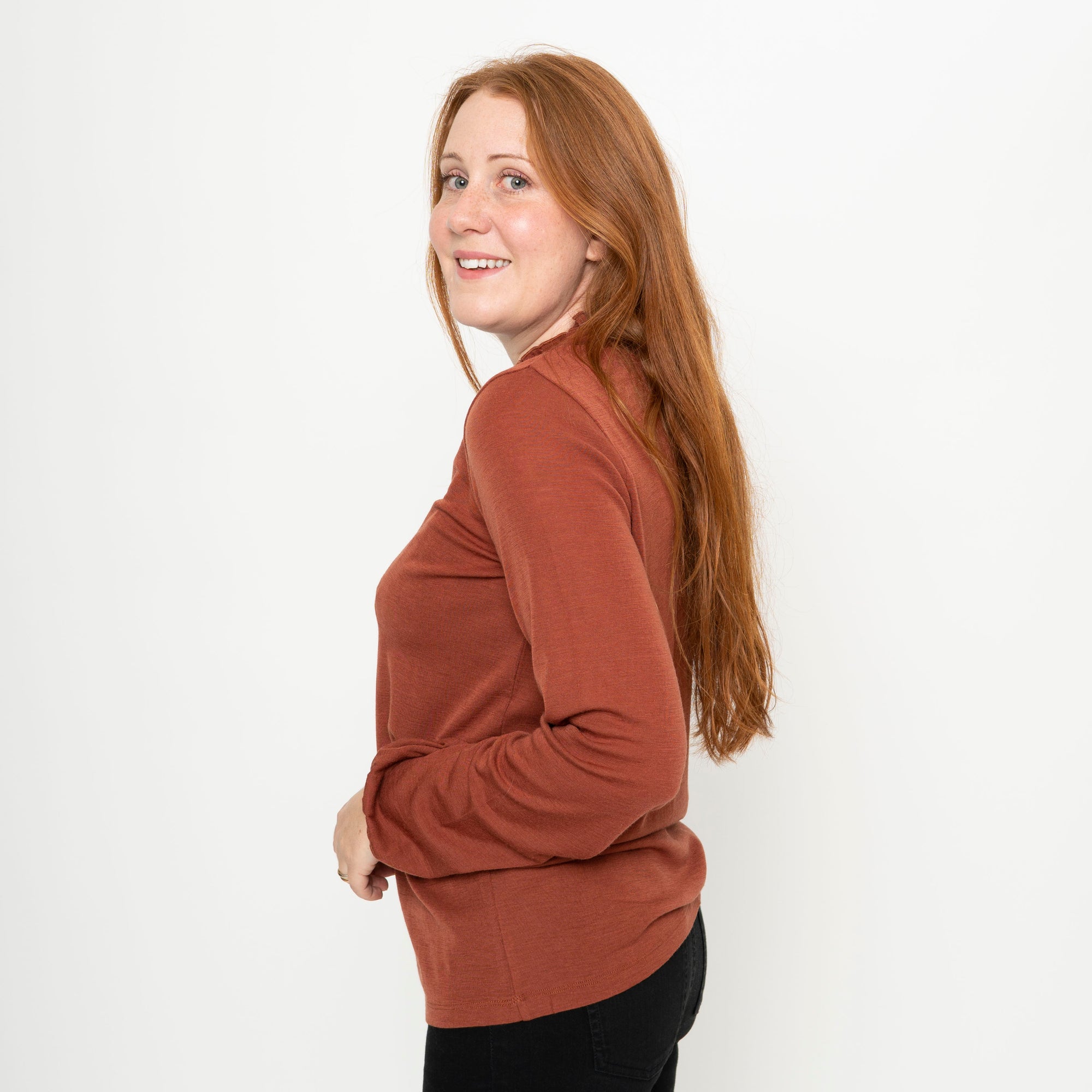 Women's Merino Ruffle Blouse - Rhubarb (M/L) *Last ones!