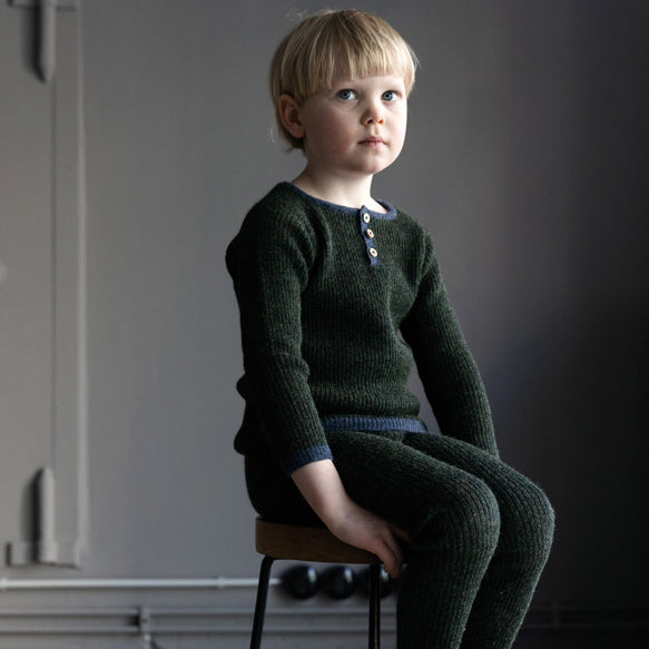 Grandpa Sweater - 100% Baby Alpaca - Moss (18m-8y)