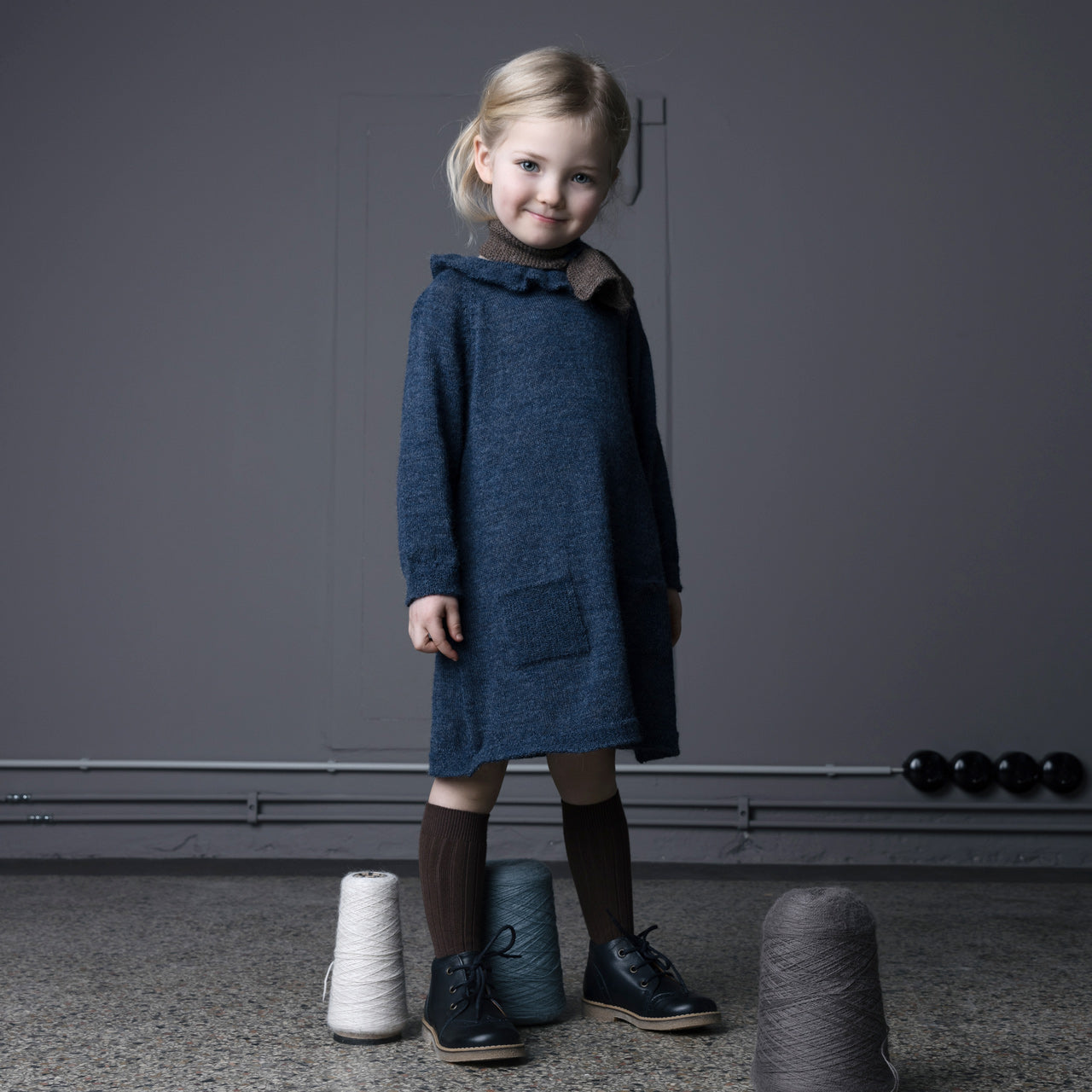 Ruffle Dress - 100% Alpaca - Indigo Blue (18m-8y)