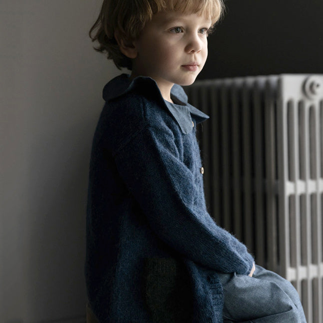 Contrast Pocket Cardigan - Brushed Alpaca - Indigo (18m-3y) *Last ones