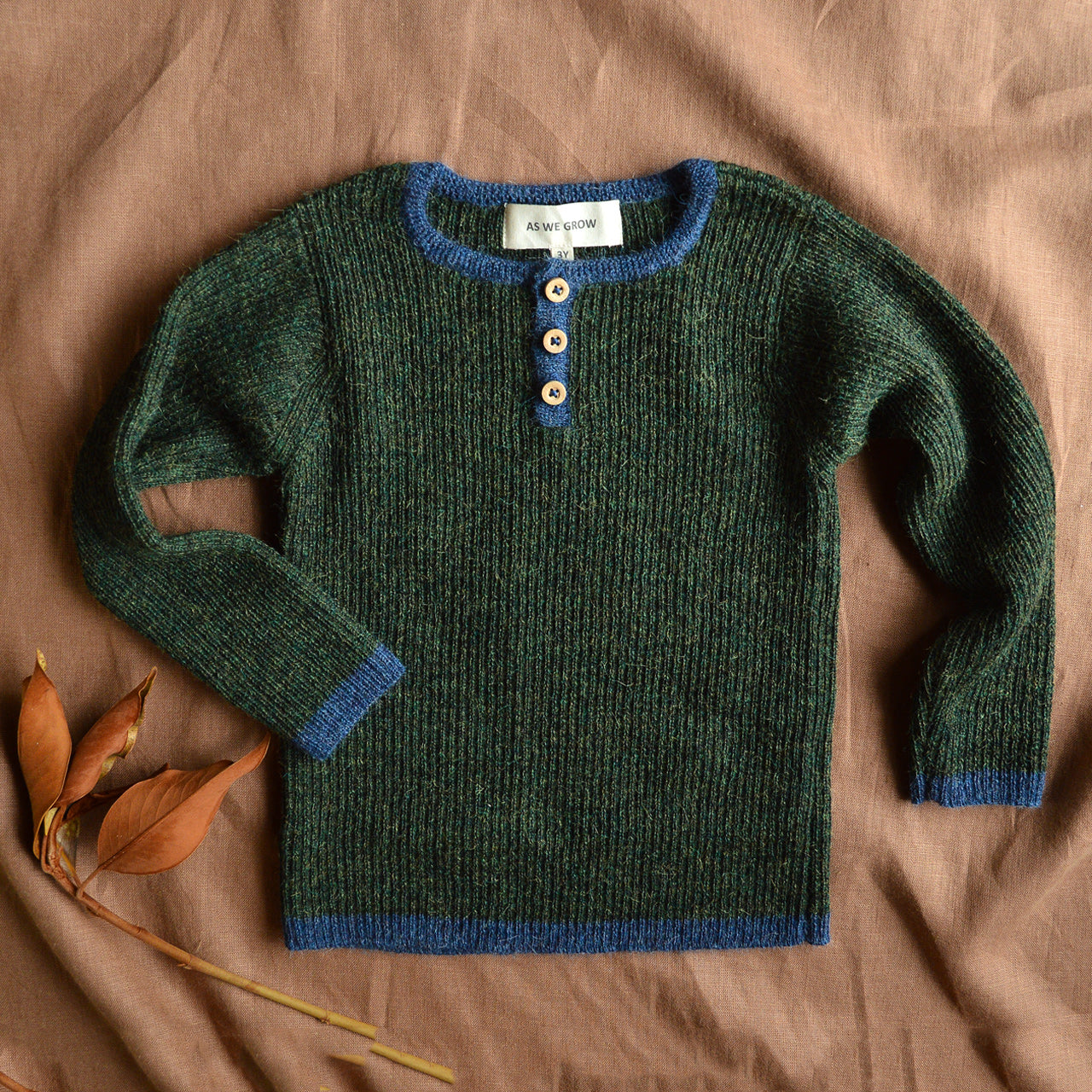 Grandpa Sweater - 100% Baby Alpaca - Moss (18m-8y)