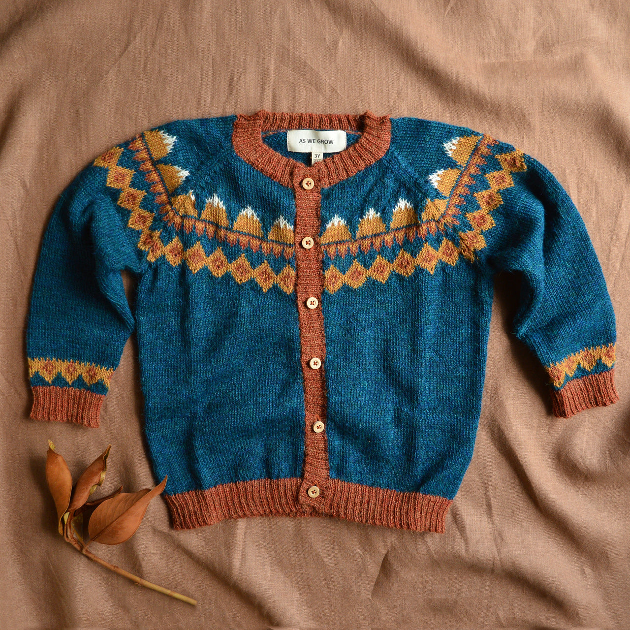 FairIsle Mountain Cardigan - 100% Baby Alpaca - Peacock (18m-8y)