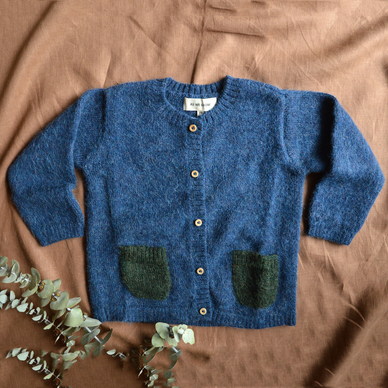 Contrast Pocket Cardigan - Brushed Alpaca - Indigo (18m-3y) *Last ones