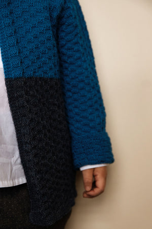 Colourblock Cardigan 100% alpaca - Blue (18m-3y) *Last One!