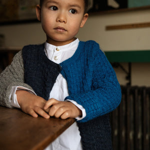 Colourblock Cardigan 100% alpaca - Blue (18m-3y) *Last One!