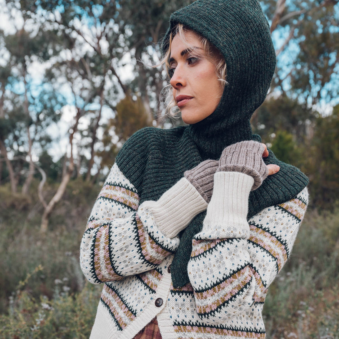 Rib Hood - 100% Alpaca - Dark Forest (Adults) *Last One!