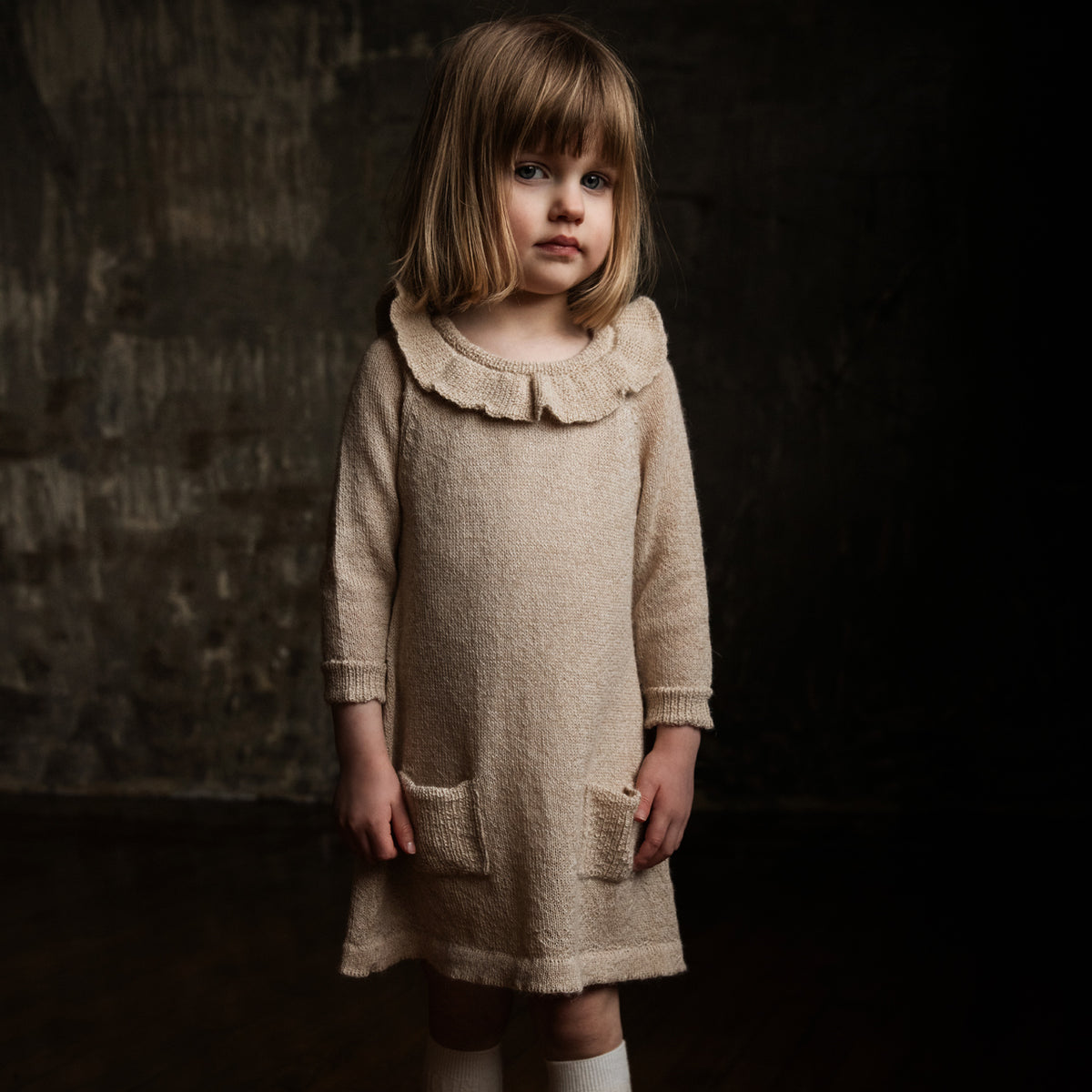 Ruffle Dress - 100% Alpaca - Cream Twist (18m-8y) *Last ones
