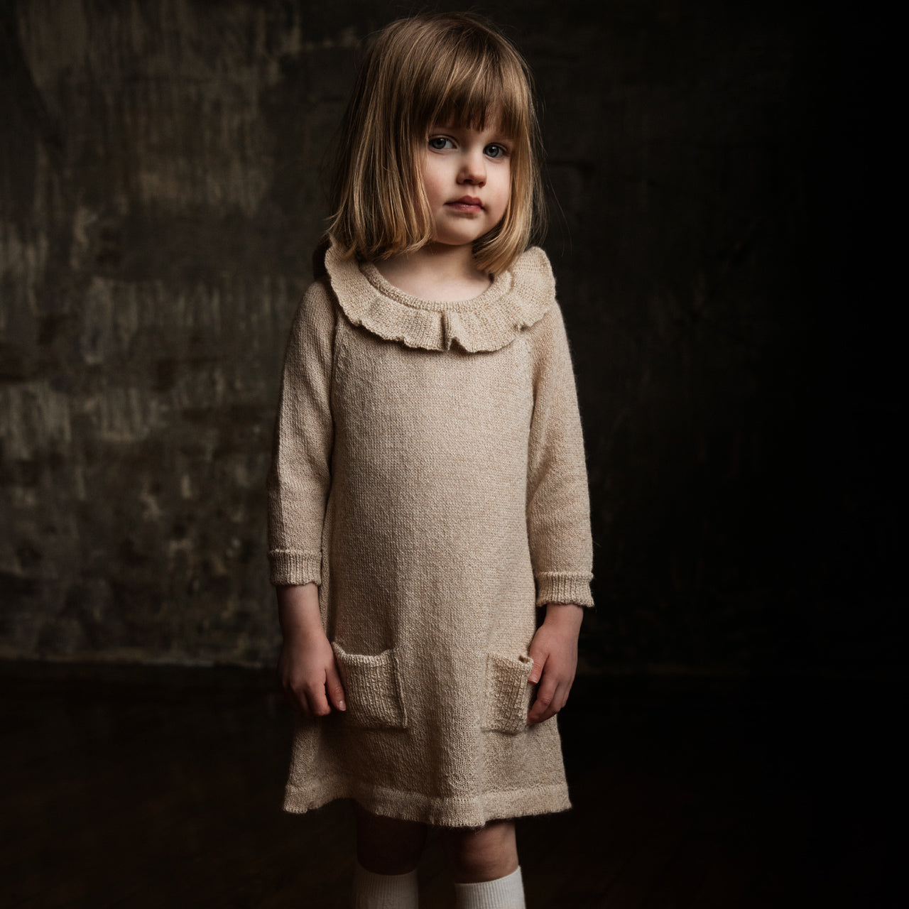 Ruffle Dress - 100% Alpaca - Cream Twist (18m-8y) *Last ones