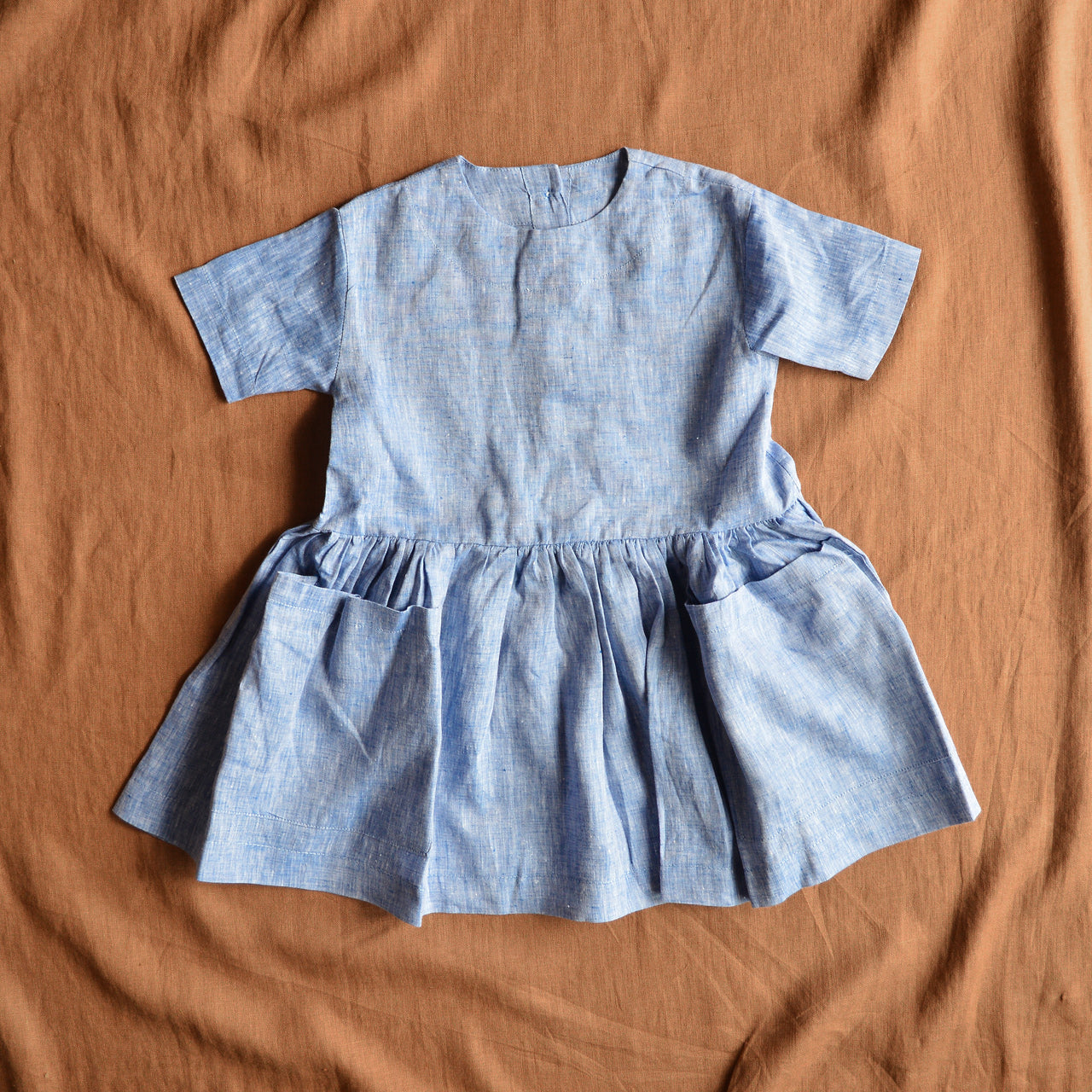 Pocket Dress - 100% Linen - Blue Melange (6m-3y) *Last ones