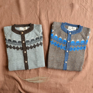 FairIsle Mountain Cardigan - 100% Baby Alpaca - Grey (18m-8y)