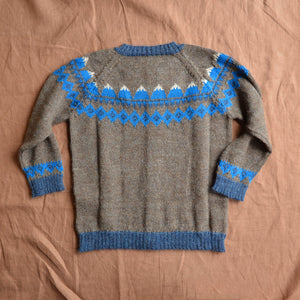 FairIsle Mountain Cardigan - 100% Baby Alpaca - Cedar/Blue (18m-8y)