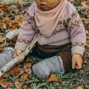 FairIsle Mountain Cardigan - 100% Baby Alpaca - Cedar/Blue (18m-8y)