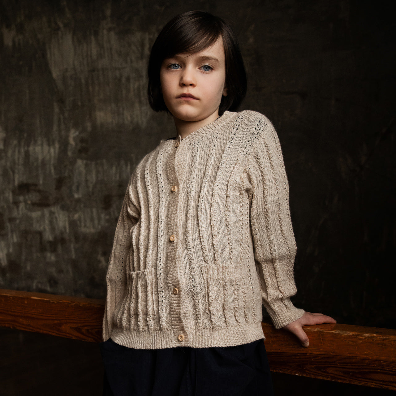 Pointelle Cardigan - 100% alpaca - Cream Twist (18m-8y)