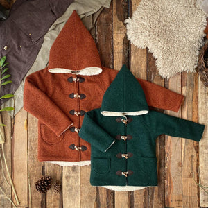 Winter Wool Coat with Pixie Hood -  Autumn Leaves (1-3y) *Last ones