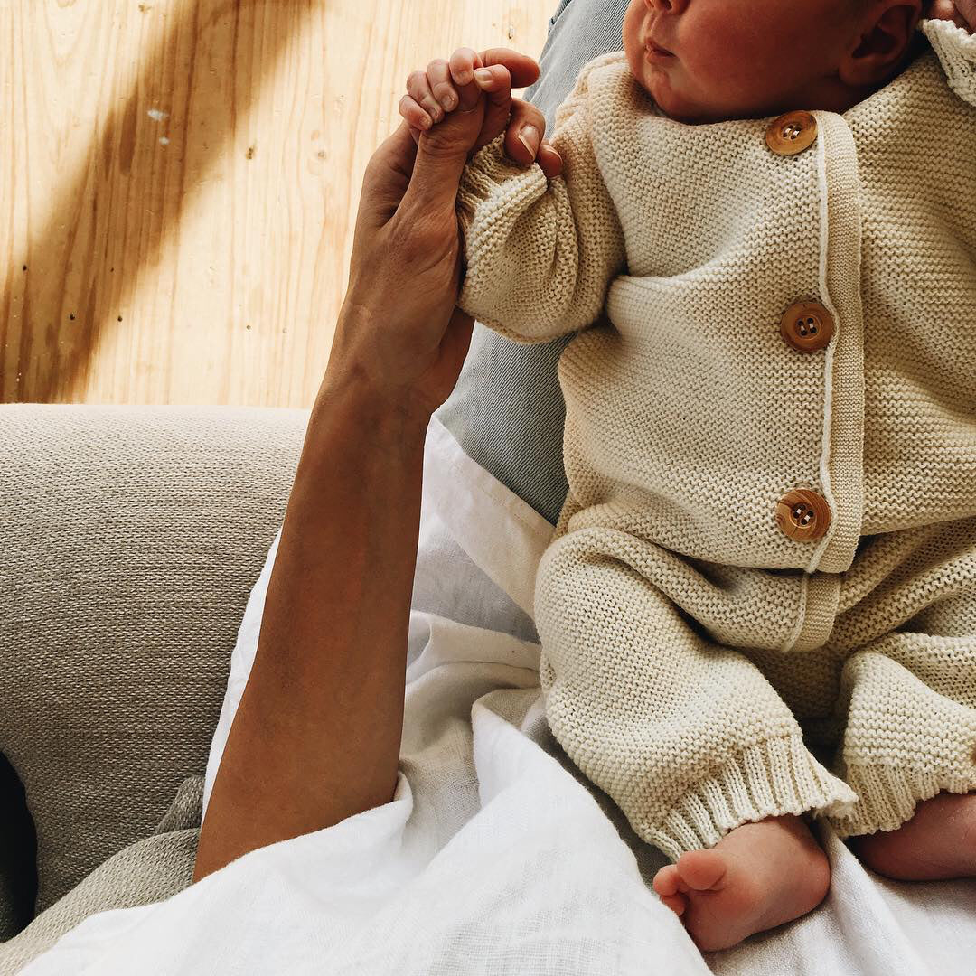 Knitted Overalls in Organic Merino Wool - Natural (0-12m)