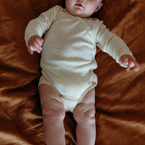 Baby Bodysuit in Wool/Silk - Kimono style (0-12m)