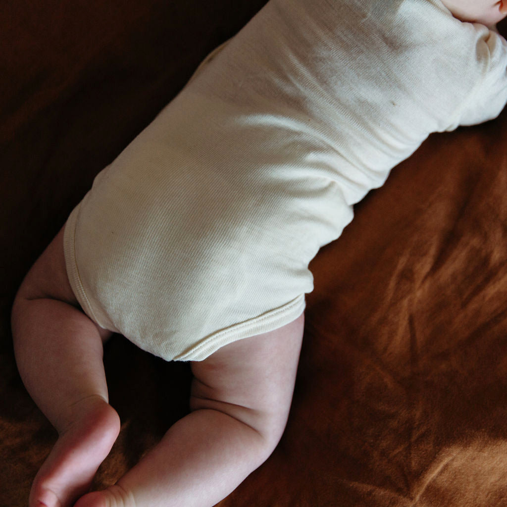 Baby Bodysuit - Organic Wool/Silk - Kimono style (0-12m)
