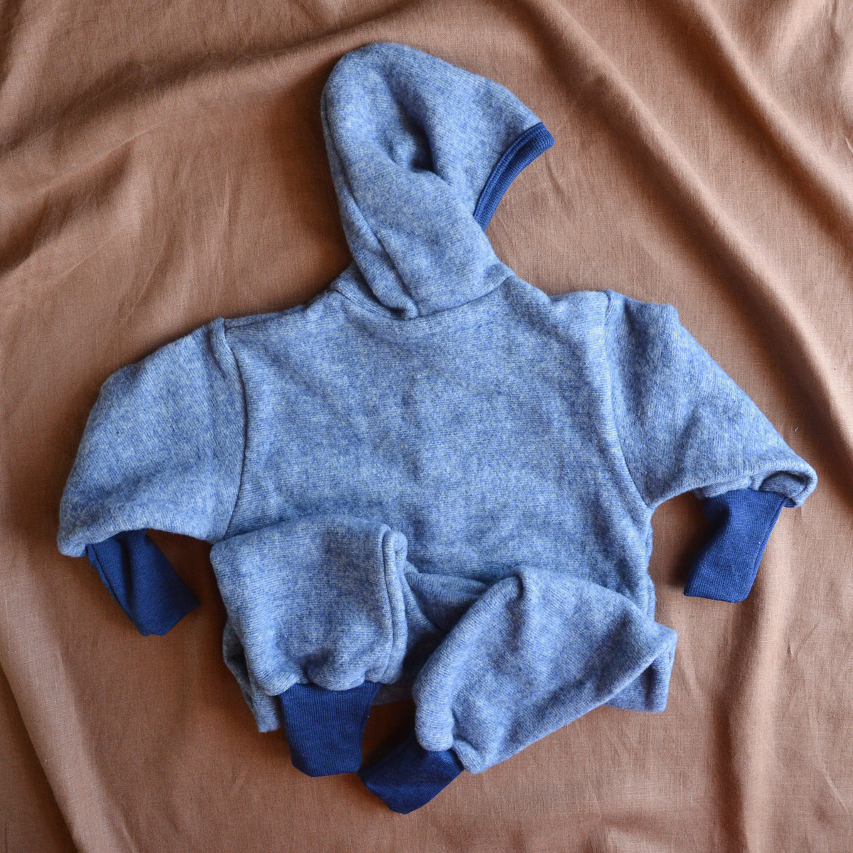 Hooded Overalls - Organic Wool/Cotton Fleece - Blue Melange (6m-3y) *Returning 2026