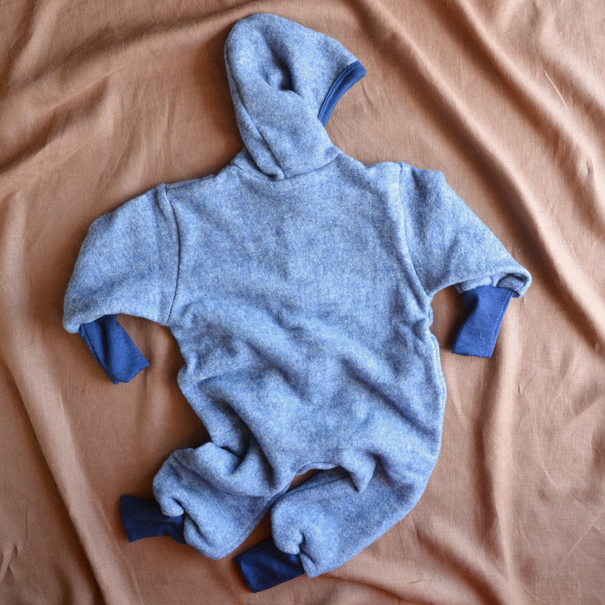 Hooded Overalls - Organic Wool/Cotton Fleece - Blue Melange (6m-3y) *Returning 2026