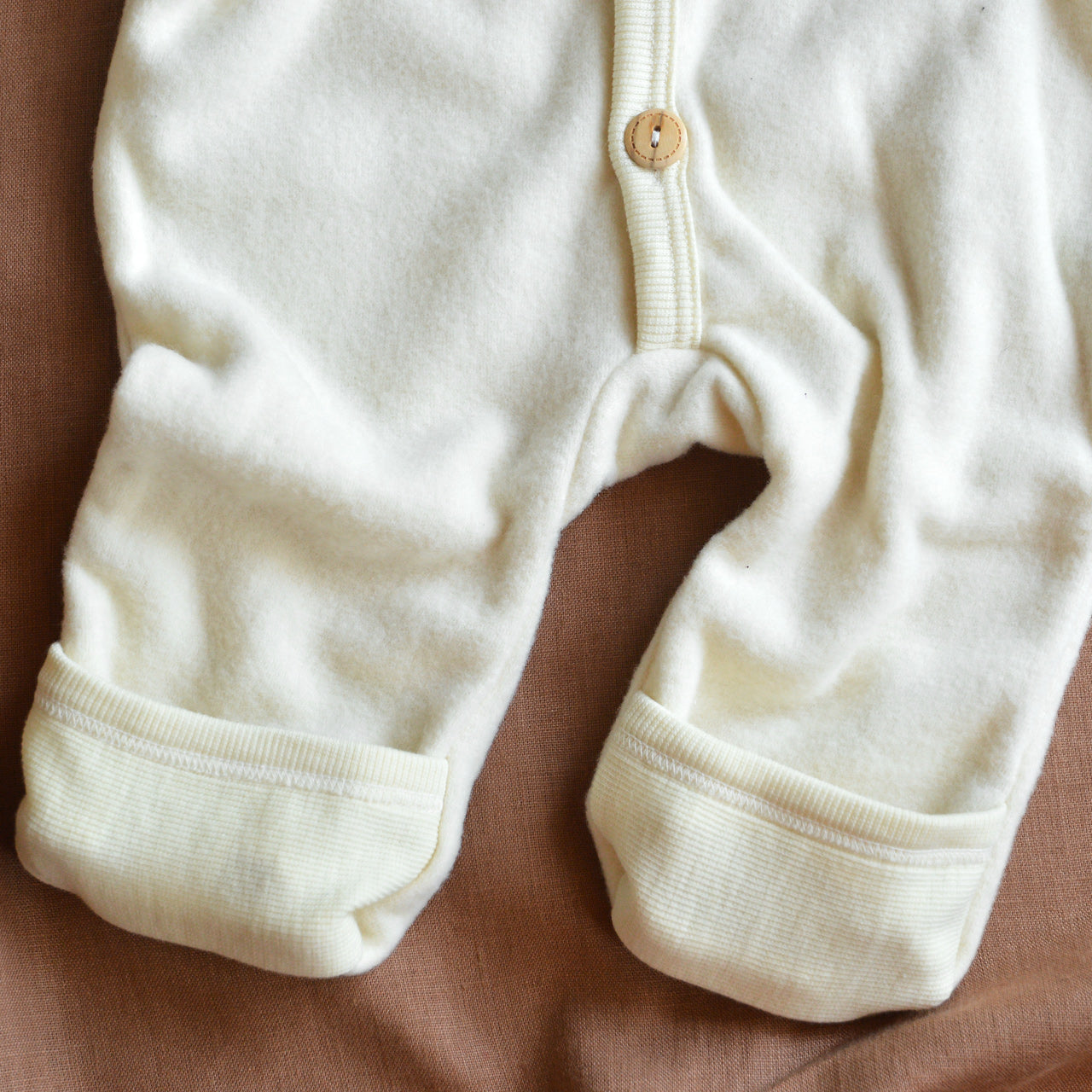 Baby Hooded Overalls - Organic Wool/Cotton Fleece - Natural (0-3m) *Last One!