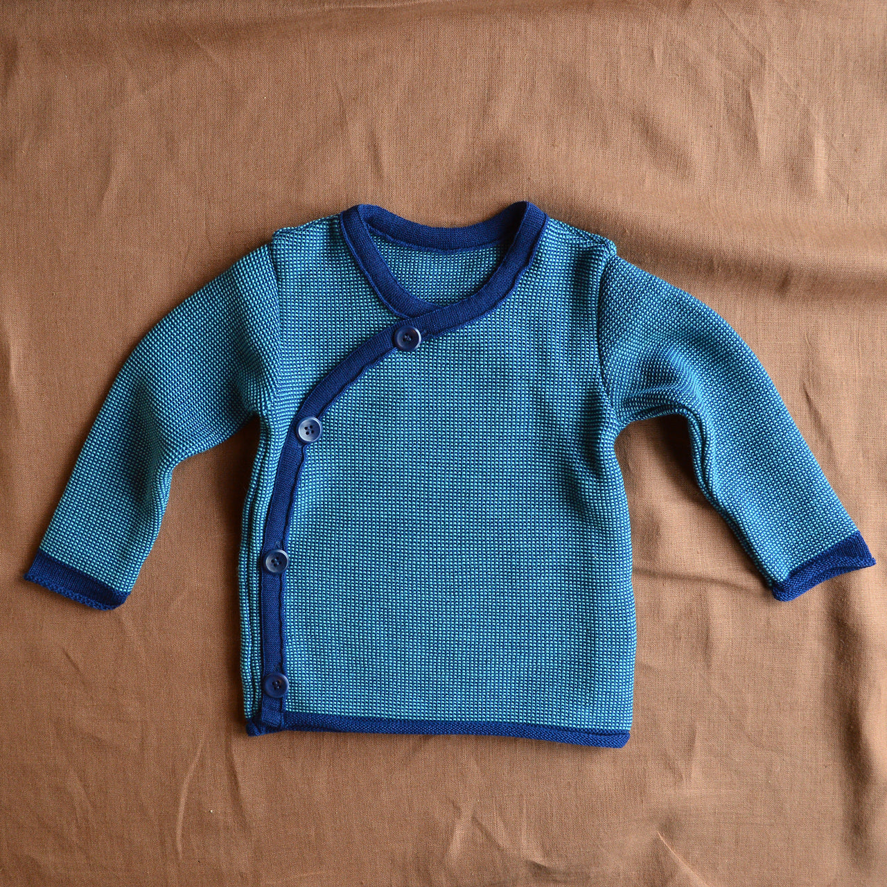 Organic Merino Baby Jacket - Navy/Lagoon (3-24m) *Retired Colour