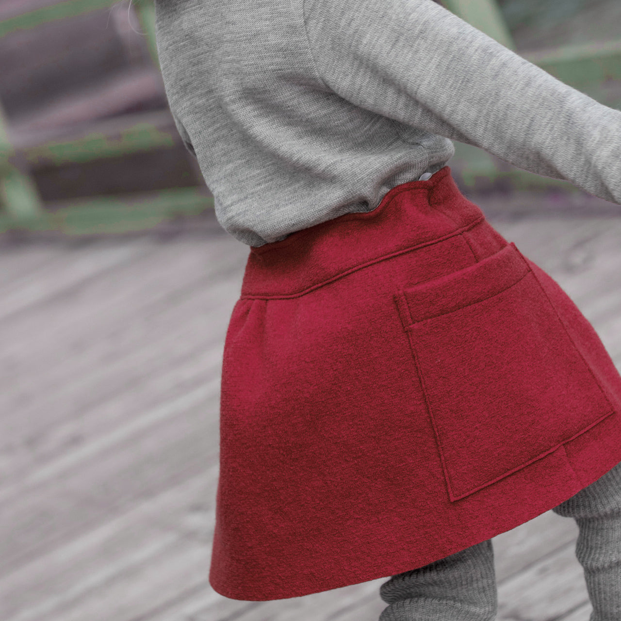 Pocket Skirt 100% Boiled Wool - Bordeaux (7-10y+)