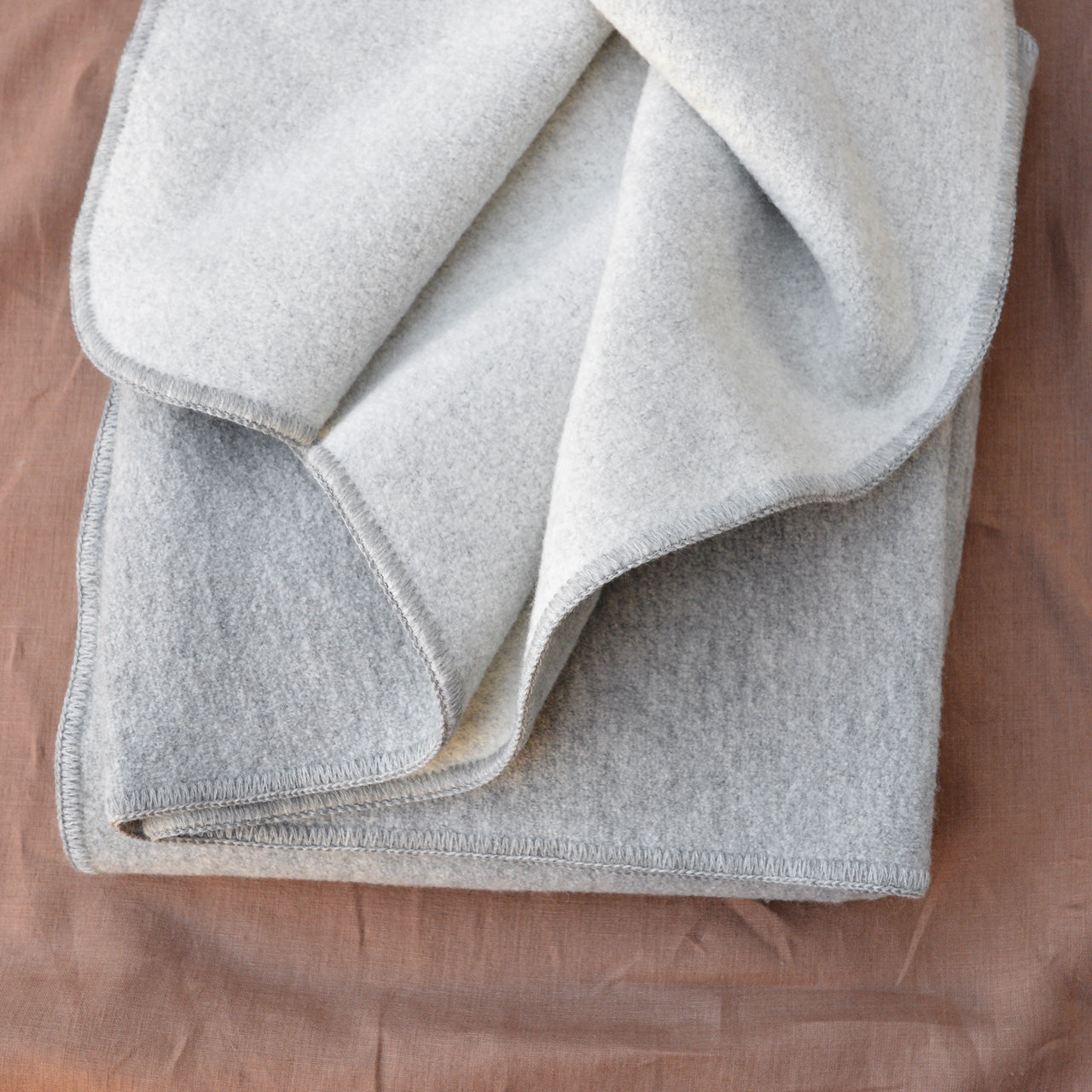 Double Faced Boiled Wool Blanket Organic Merino - Grey/Natural (200x135cm) *Last One!