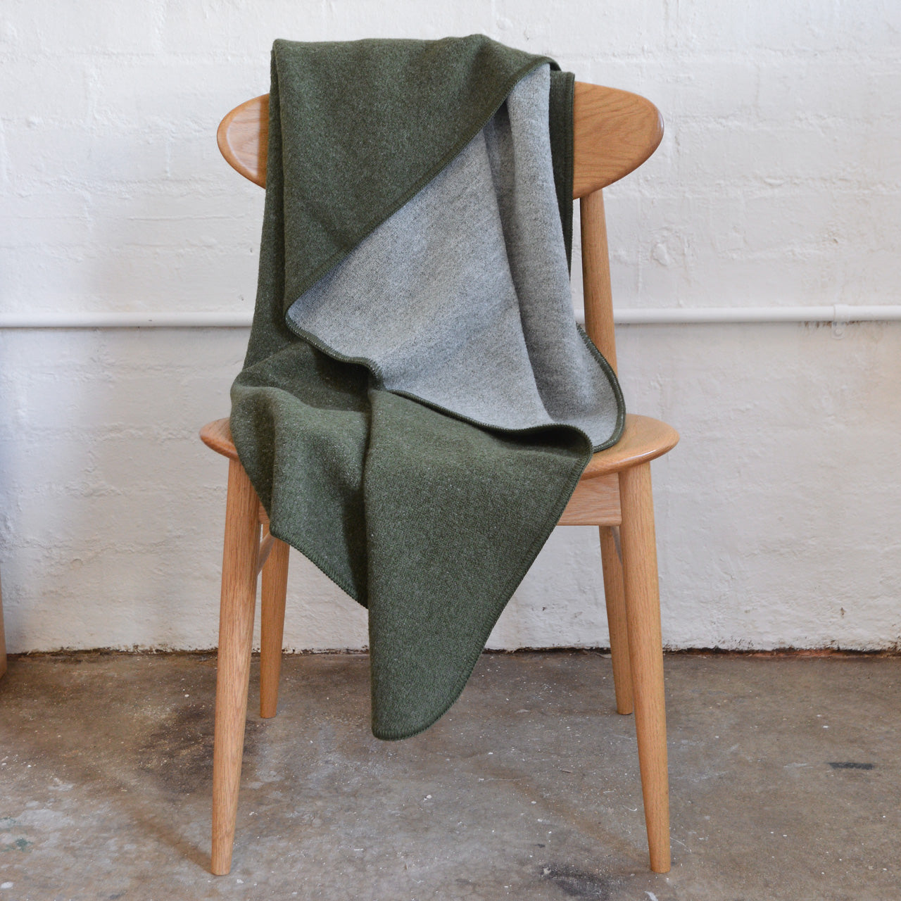 Double Faced Boiled Wool Blanket Organic Merino - Olive/Grey (200x135cm)