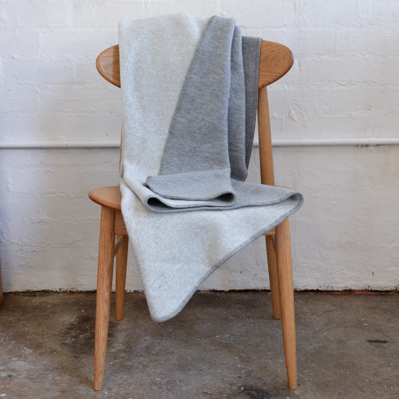 Double Faced Boiled Wool Blanket Organic Merino - Grey/Natural (200x135cm) *Last One!