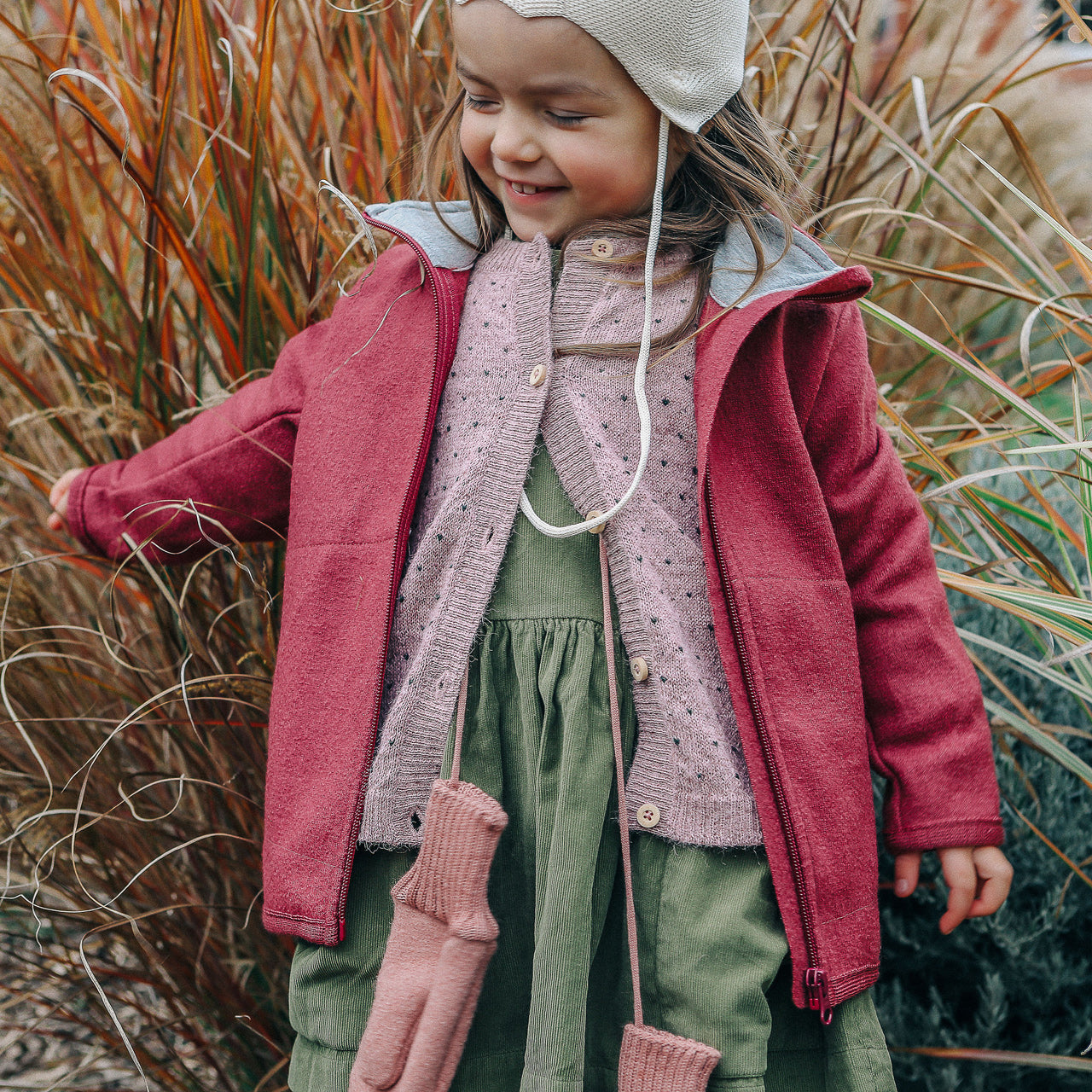 Light Boiled Merino Wool Zip Jacket - Rose (5-6y) *PRE-LOVED/YOU MEND IT!