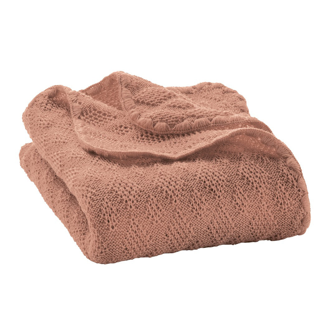 Knitted Baby Blanket in Organic Merino Wool - Rose (100x80cm)