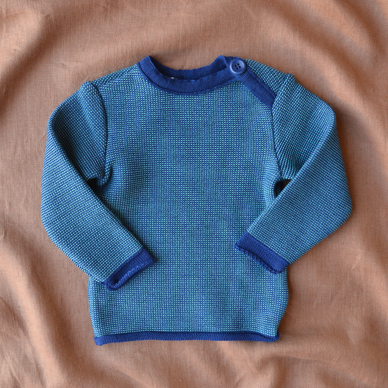 Organic Merino Baby Jumper - Navy/Lagoon Melange (3-12m) *Retired Colour